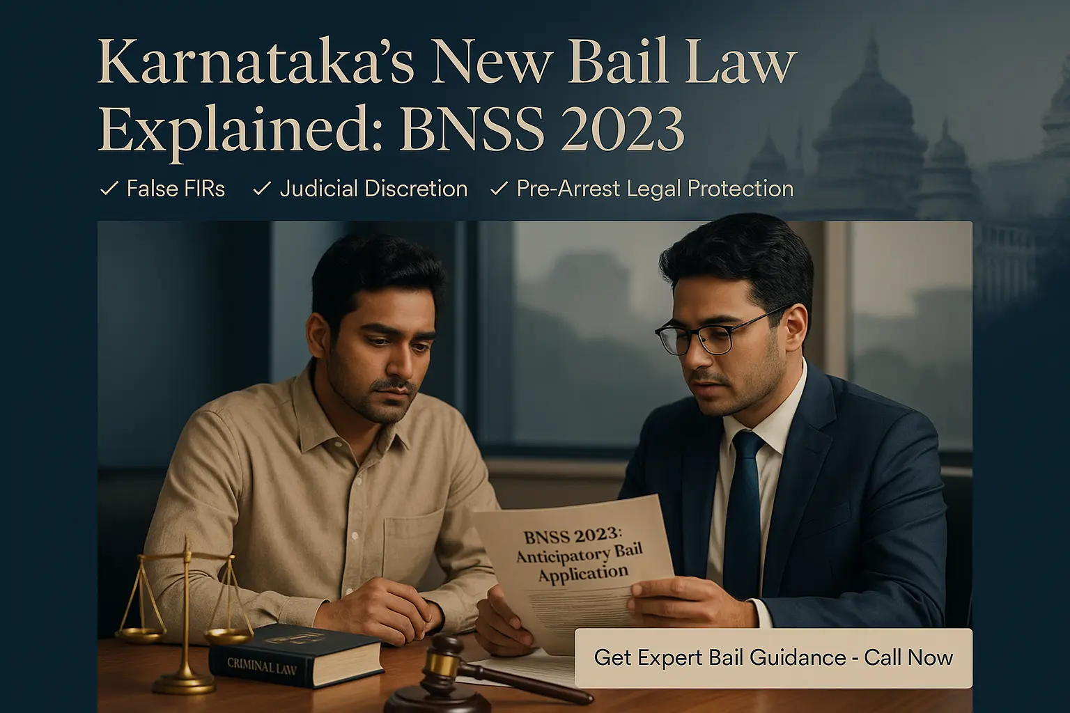 Legal consultation for anticipatory bail under BNSS 2023 in Bangalore – criminal lawyer explains bail application process to concerned client. 