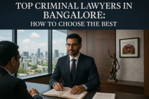 Top criminal lawyers in Bangalore consulting clients in a premium law office