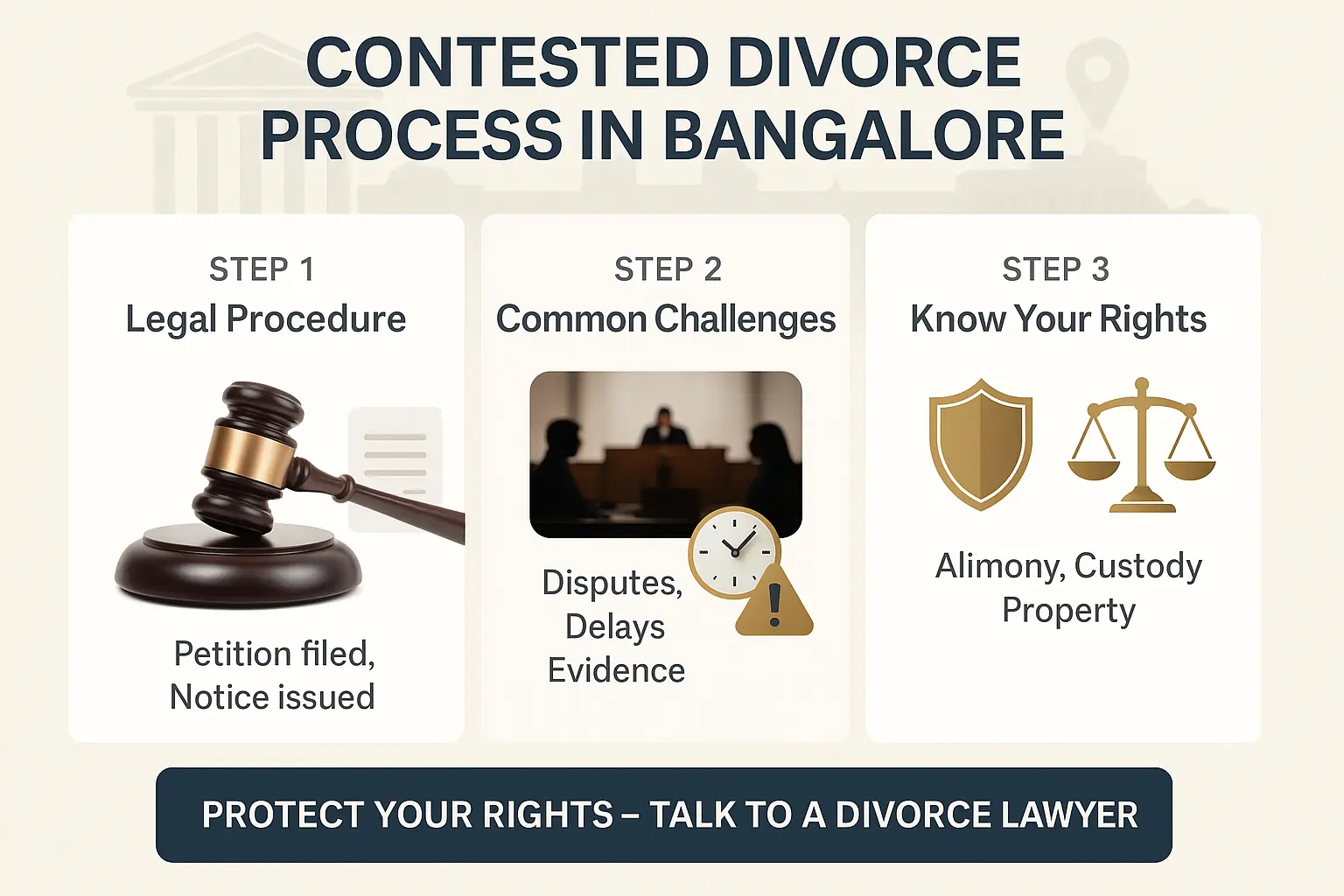 Contested divorce process in Bangalore – legal procedure, common challenges, and wife’s rights in family court cases explained