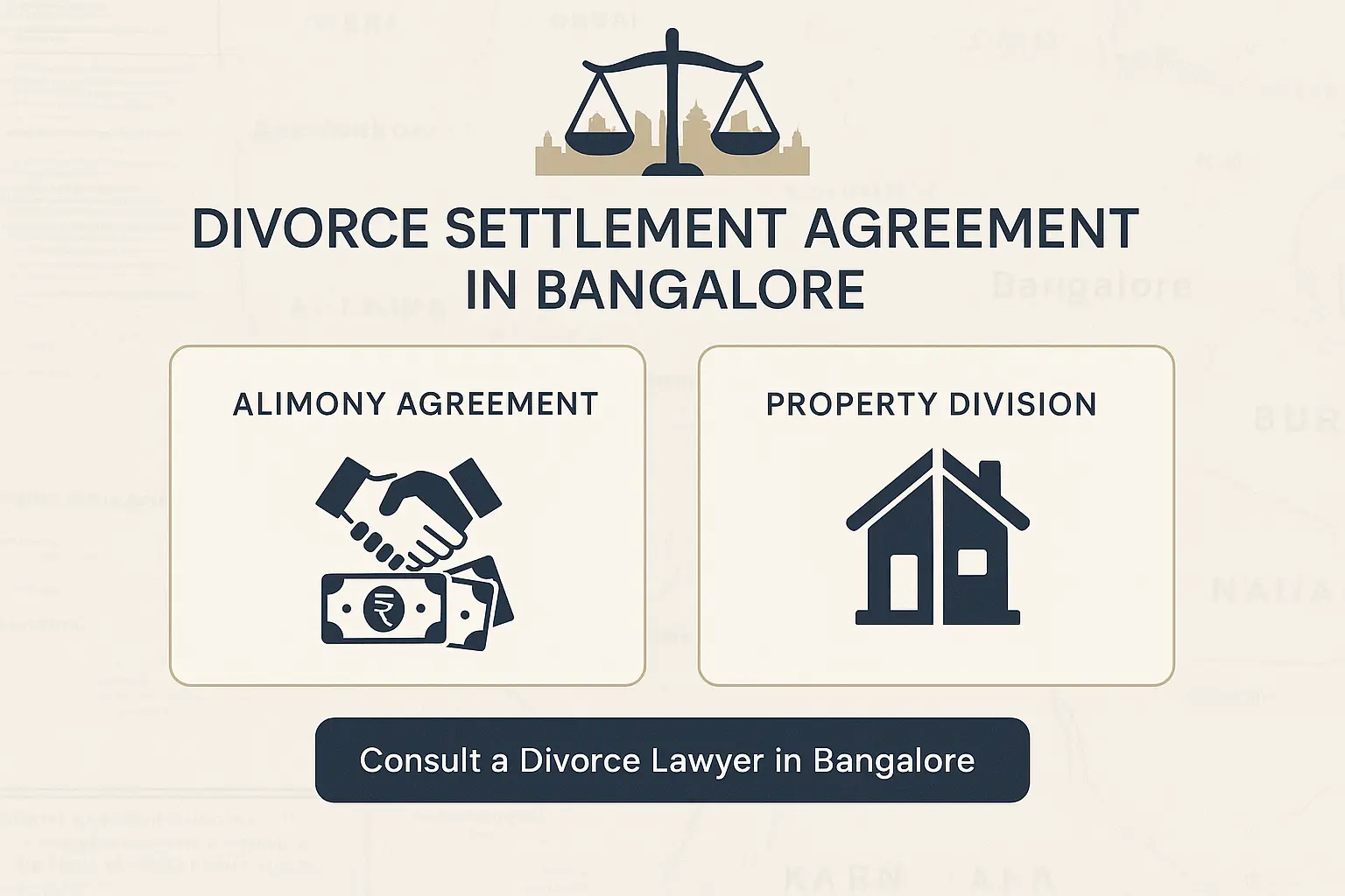 Divorce settlement agreement in Bangalore – guide to alimony, property division, and legal consultation for mutual divorce cases in India