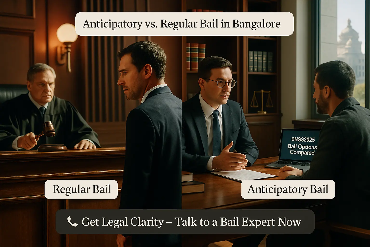 Anticipatory vs Regular Bail in Bangalore BNSS 2025 Guide – Lawyer Consultation vs Court Hearing Comparison